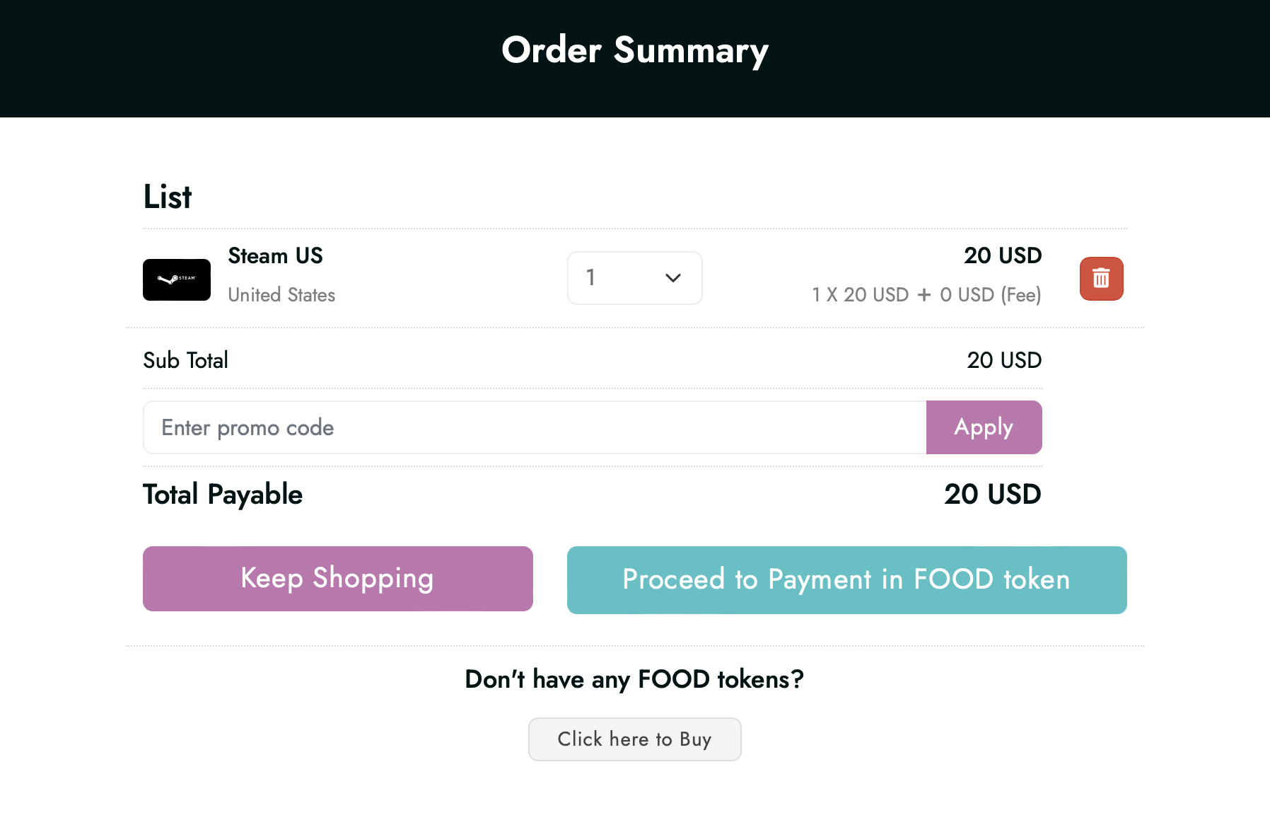 The order summary screen of Live on Crypto. Source: Live on Crypto